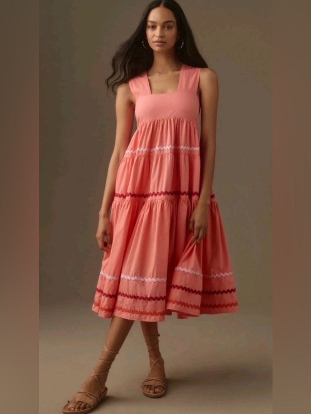 Anthropologie The Helena Square-Neck Tiered & Ribboned Midi Dress - Picture 16 of 17